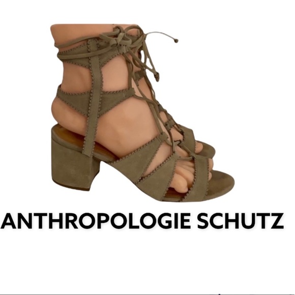 Authentic Anthropologie Schutz designer suede leather lace up heels sandals Sz 8 - Picture 1 of 7